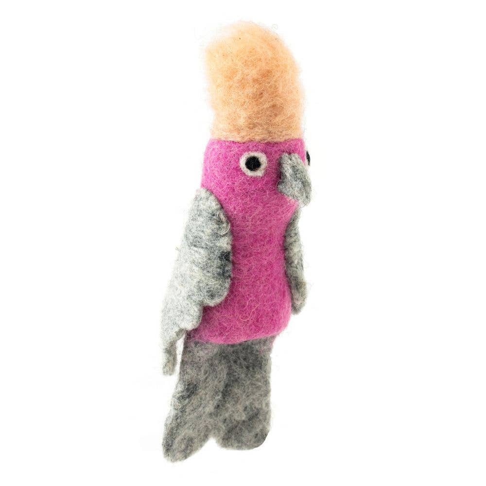 Pink Galah Felt Finger Puppet | Handmade Wool Australian Wildlife Toy