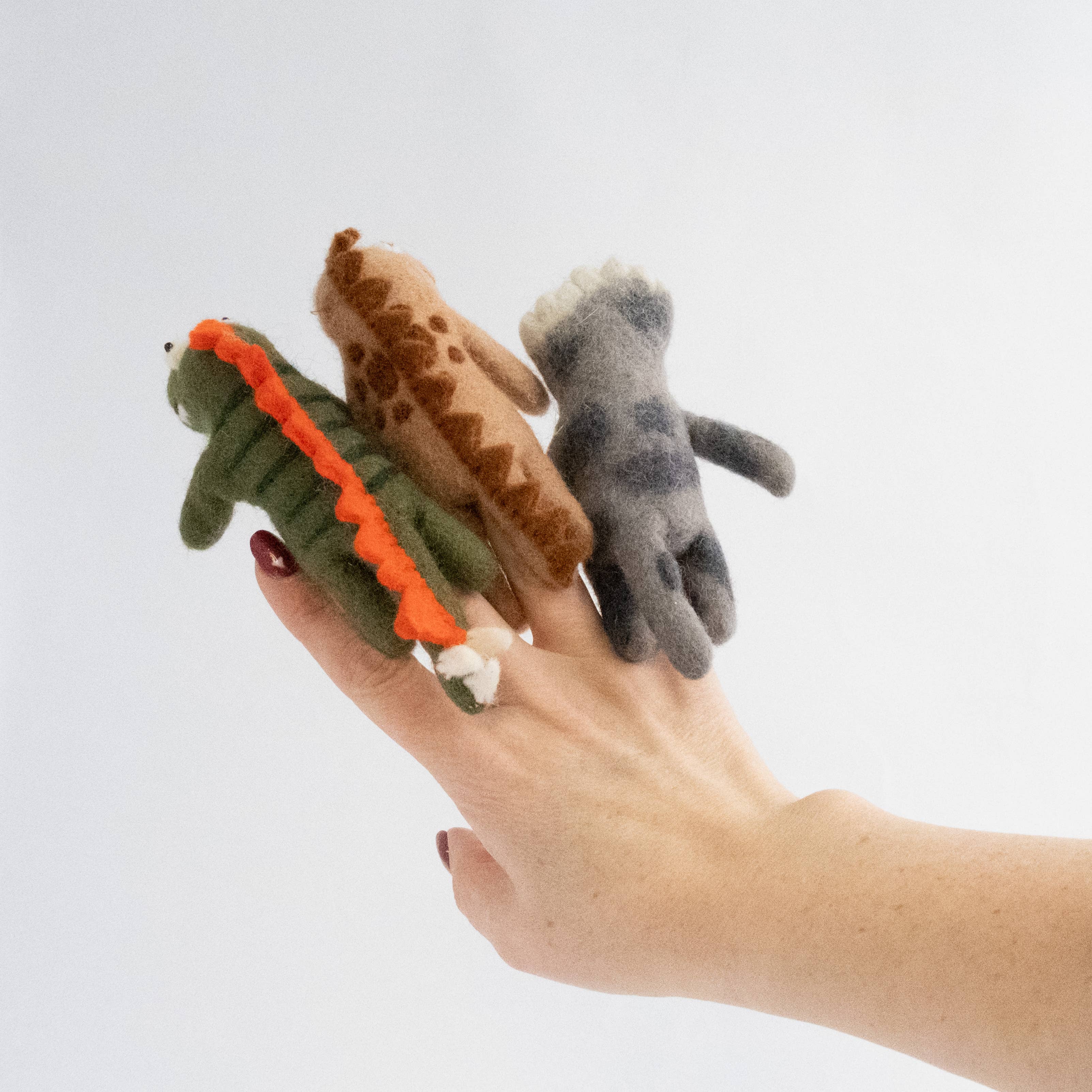 Finger Puppets - Dinosaur - Brown, Gray and Green
