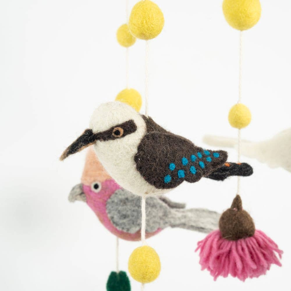 Mobile-Handmade Felted Australian Birds