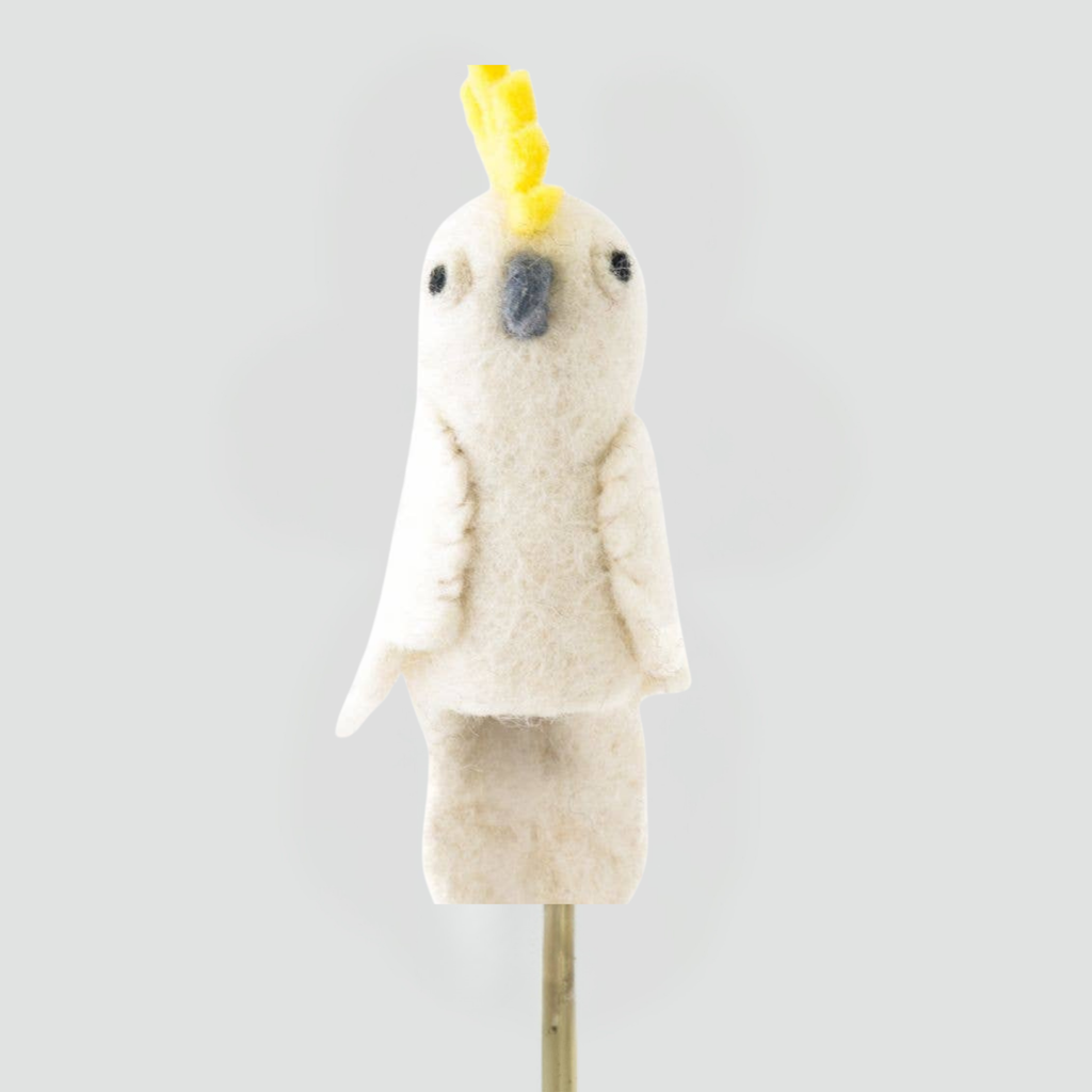 Cockatoo Felt Finger Puppet | Handmade Wool Australian Wildlife Toy