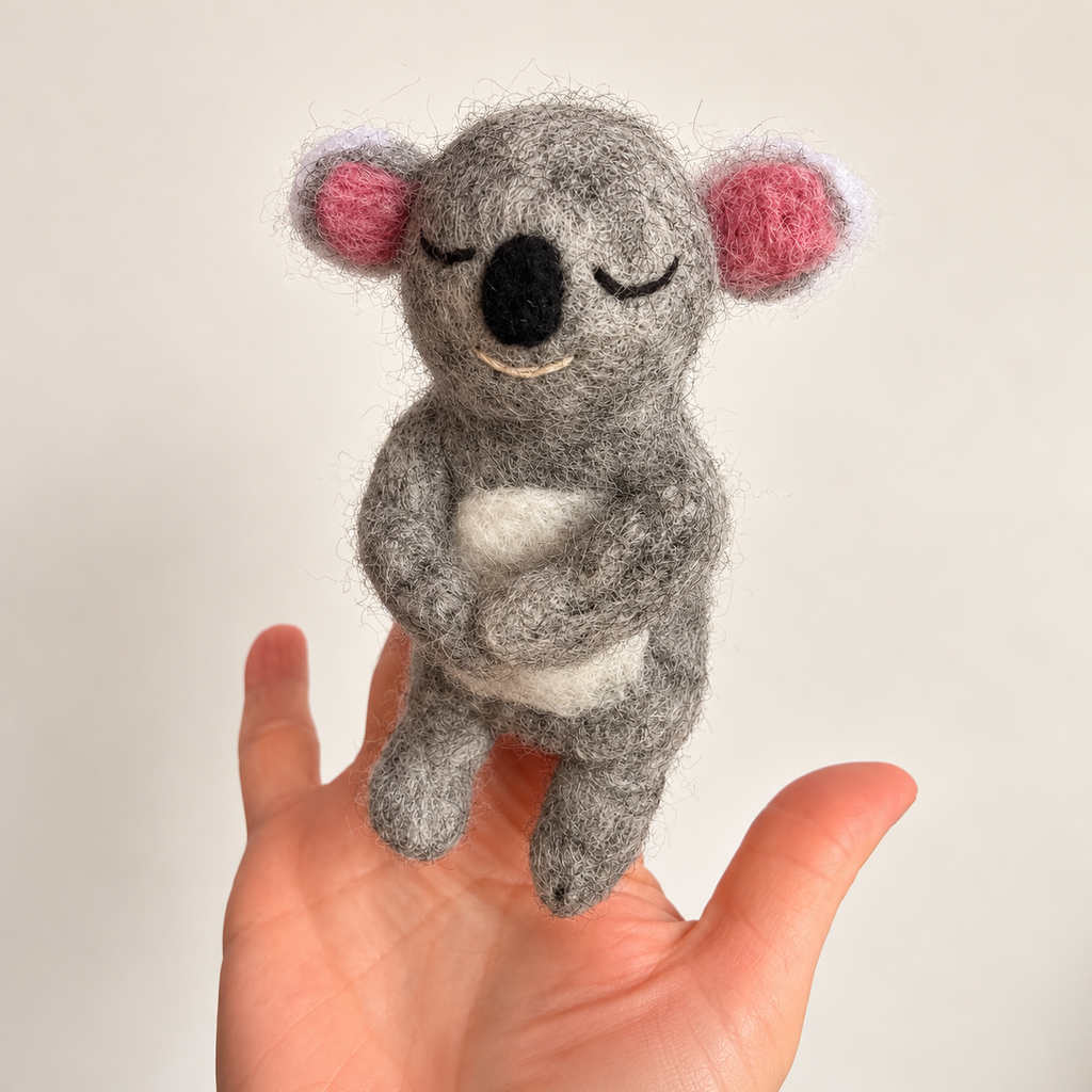 Koala Felt Finger Puppet | Handmade Wool Australian Wildlife Toy