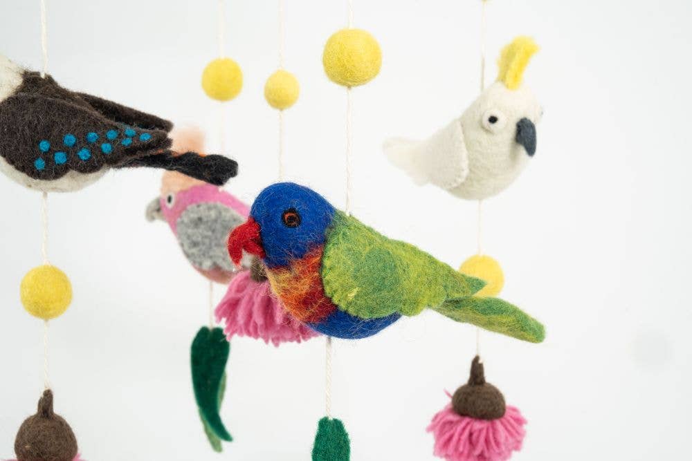 Mobile-Handmade Felted Australian Birds