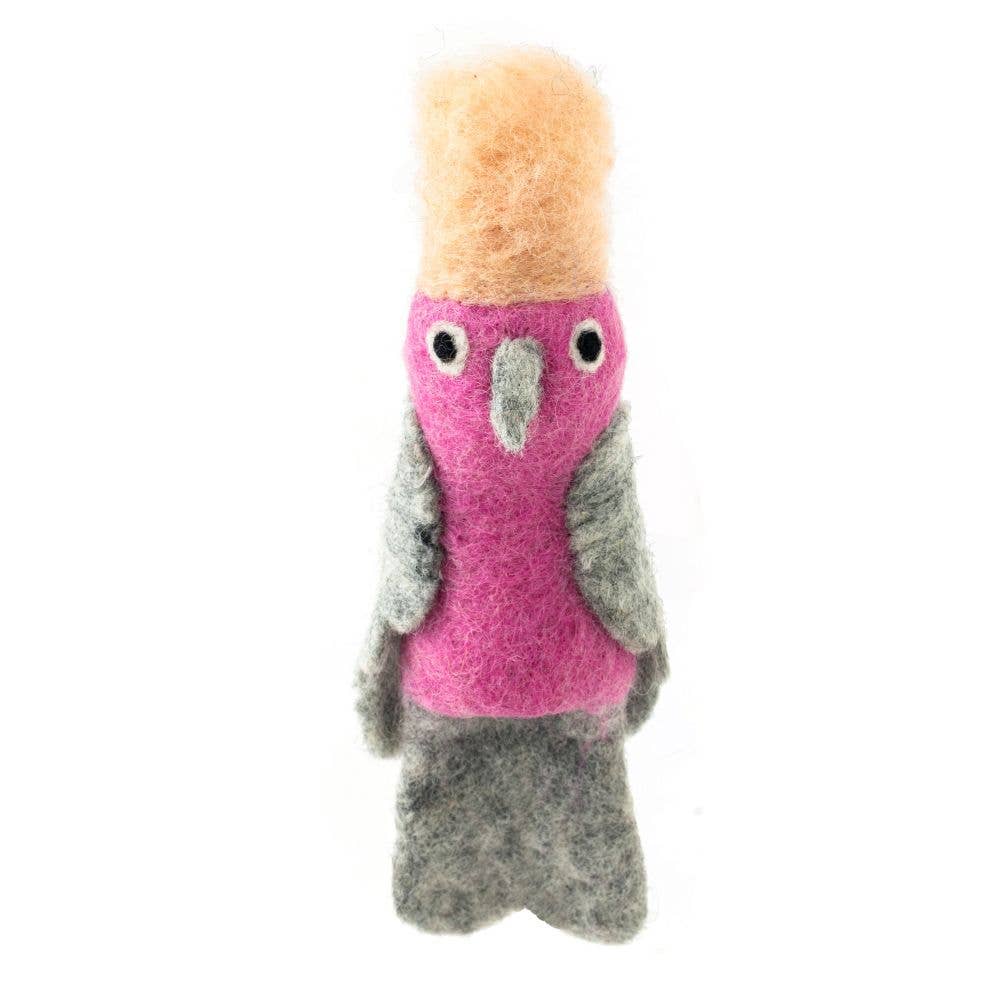 Pink Galah Felt Finger Puppet | Handmade Wool Australian Wildlife Toy