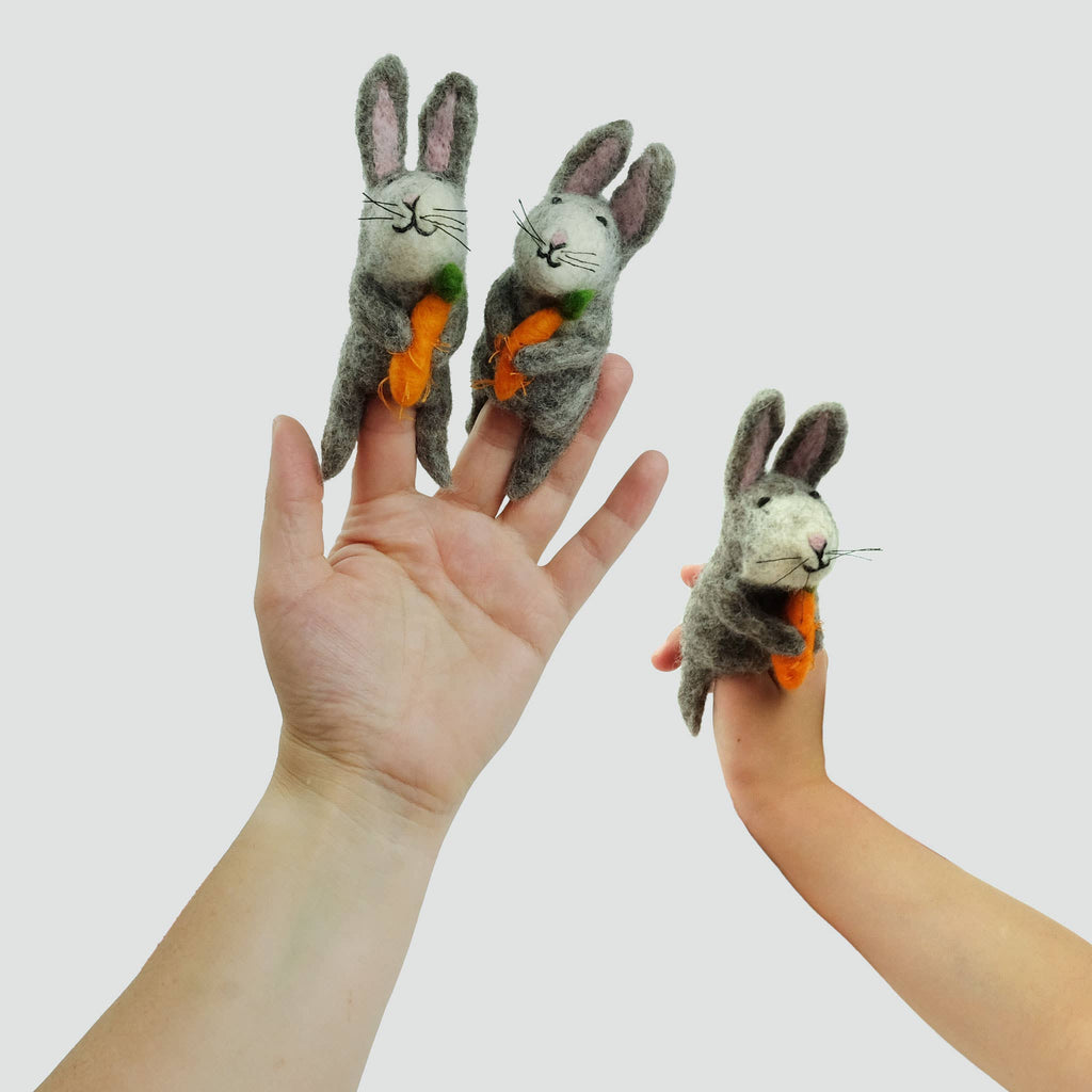 Felt Finger Puppet – Grey Bunny