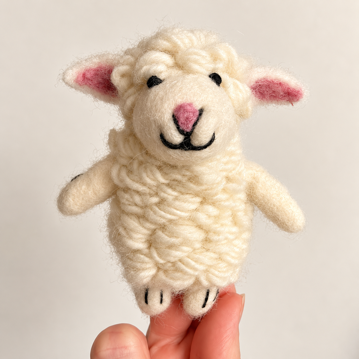 Sheep Felt Finger Puppet | Handmade Wool Farm Animal