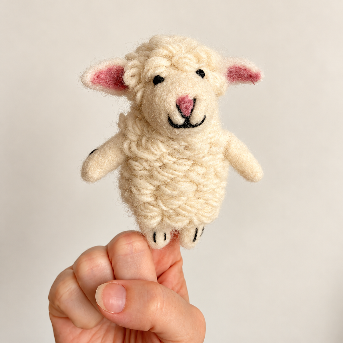 Sheep Felt Finger Puppet | Handmade Wool Farm Animal
