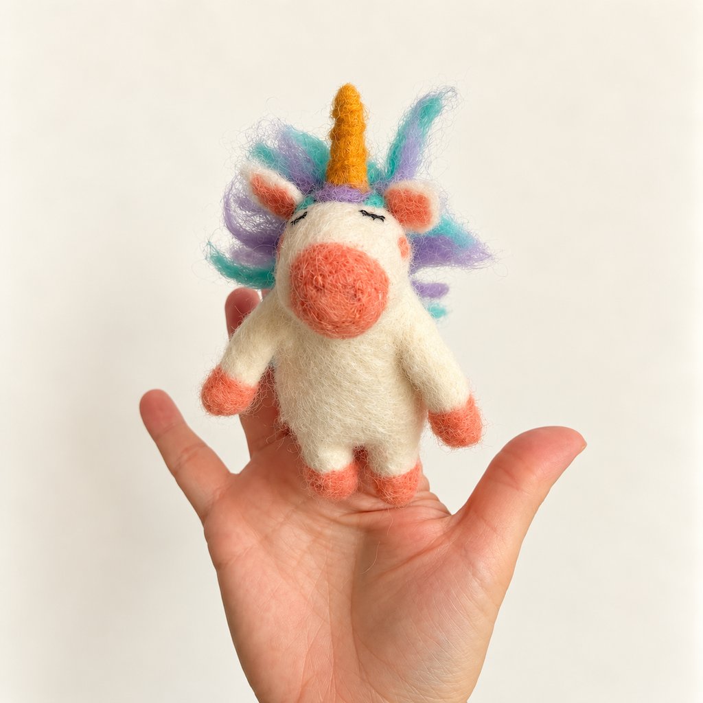 Unicorn Felt Finger Puppet | Handmade Wool Fantasy Toy