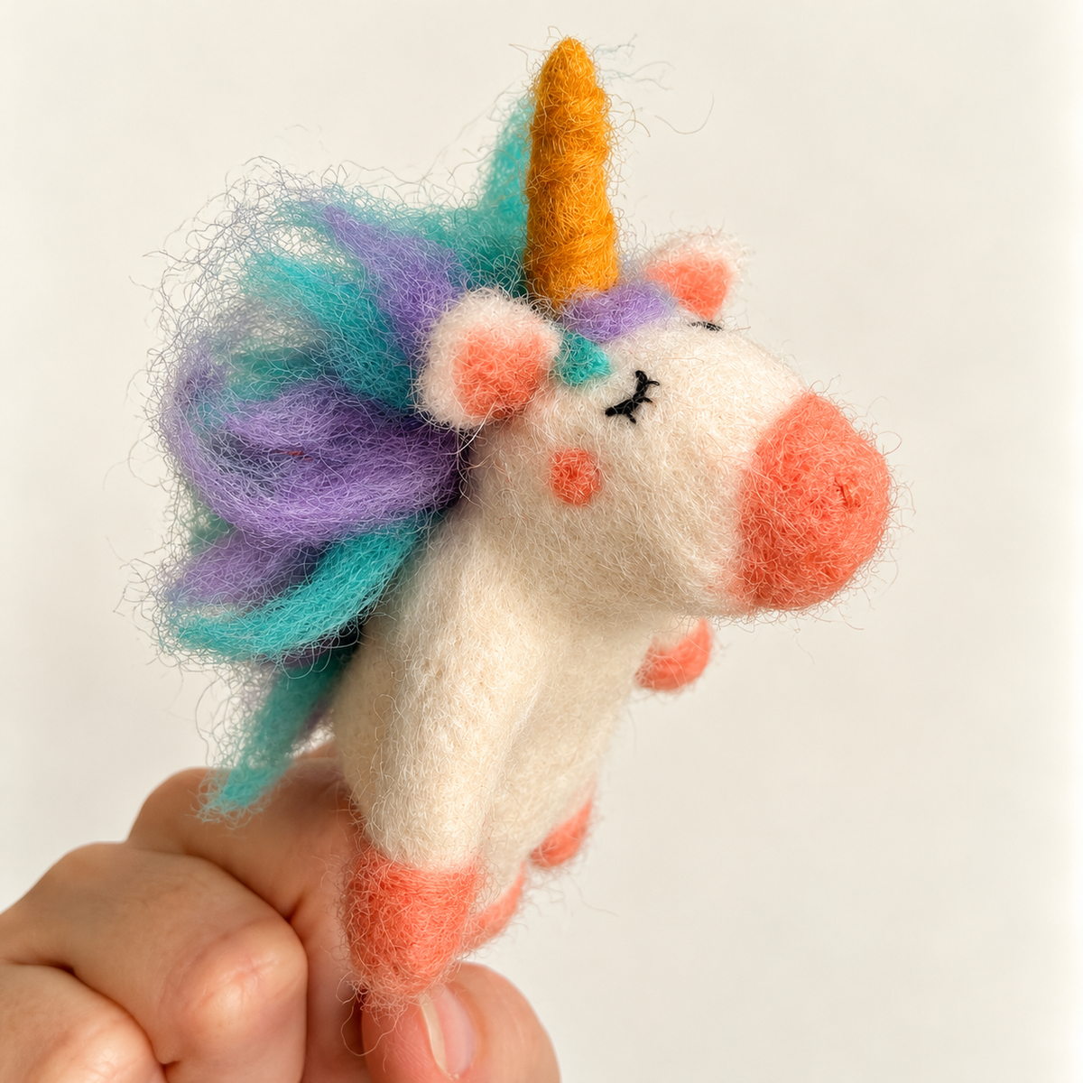 Unicorn Felt Finger Puppet | Handmade Wool Fantasy Toy