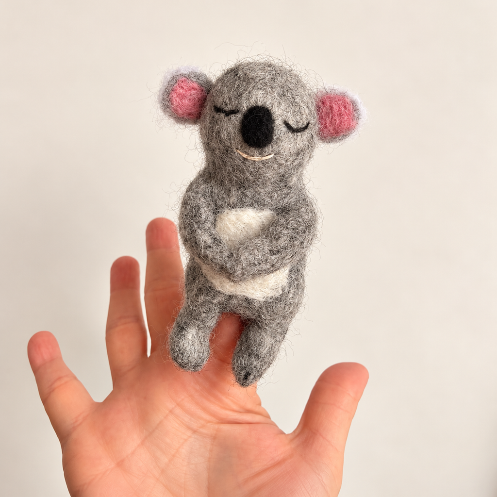Koala Felt Finger Puppet | Handmade Wool Australian Wildlife Toy