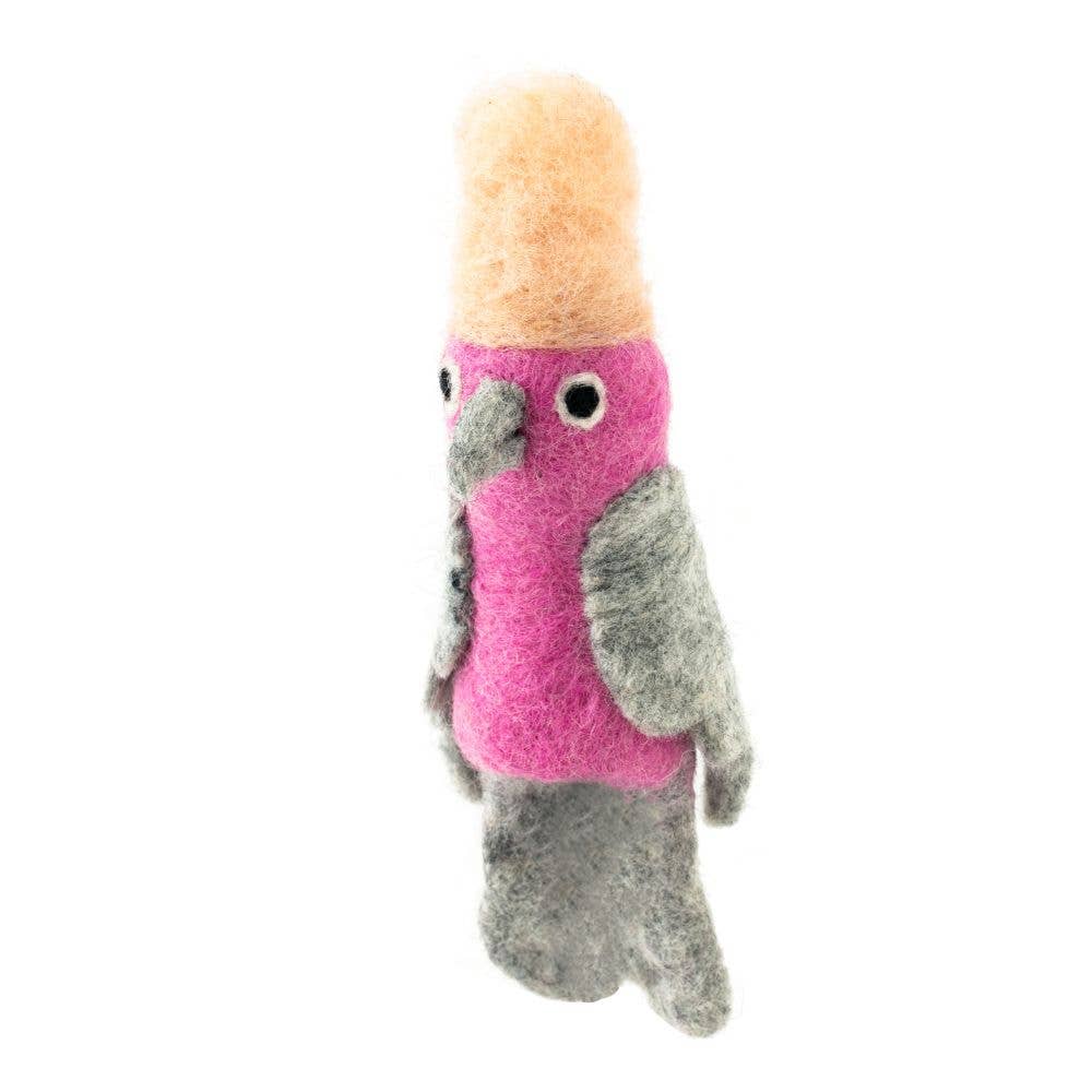 Pink Galah Felt Finger Puppet | Handmade Wool Australian Wildlife Toy