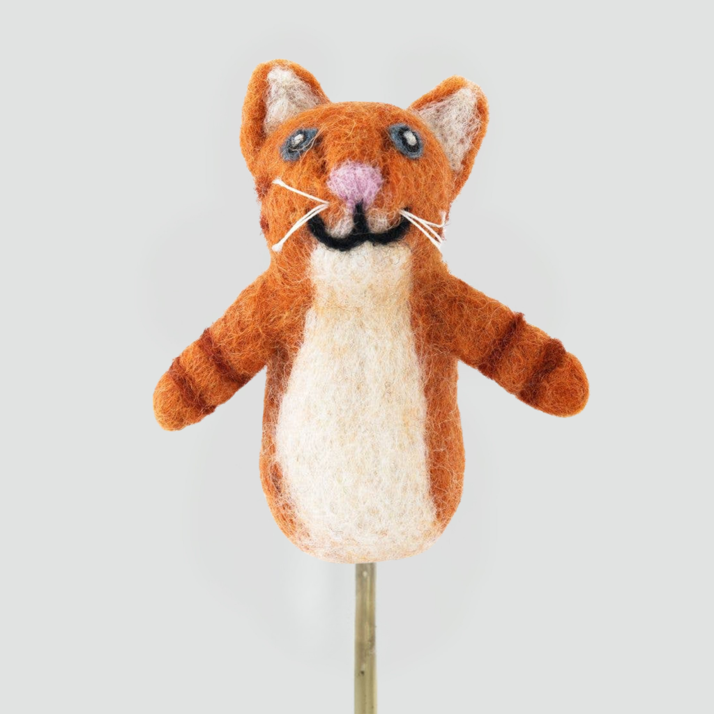 Ginger Cat Felt Finger Puppet | Montessori Imaginative Play Toy