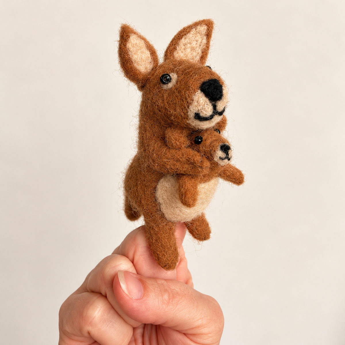 Kangaroo Felt Finger Puppet | Handmade Wool Australian Wildlife Toy