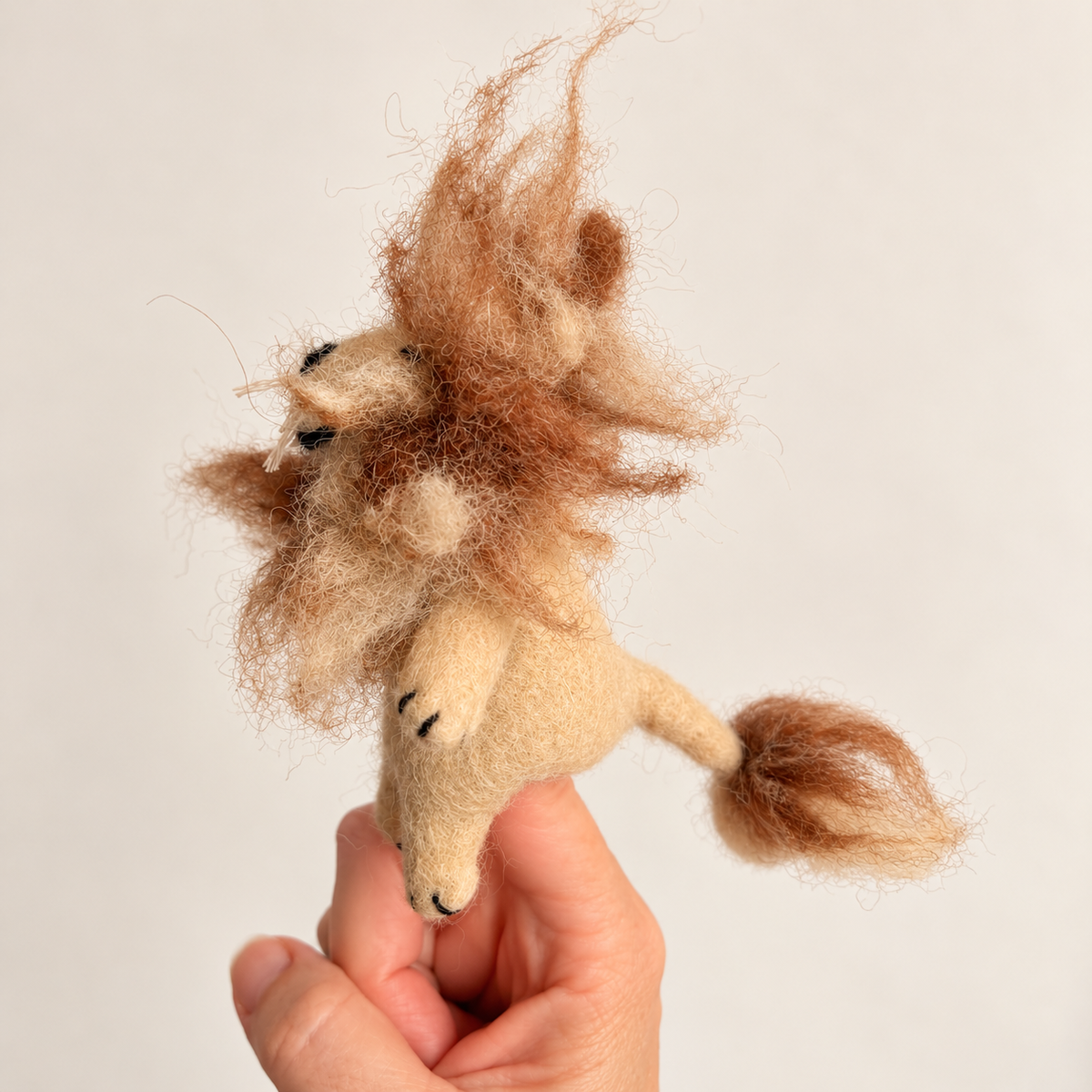 Lion Felt Finger Puppet | Handmade Wool Safari Toy