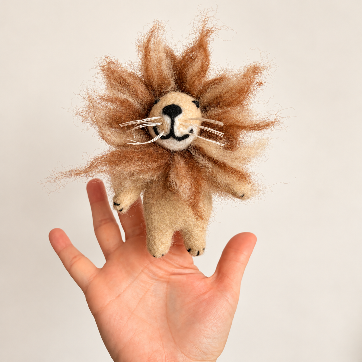 Lion Felt Finger Puppet | Handmade Wool Safari Toy