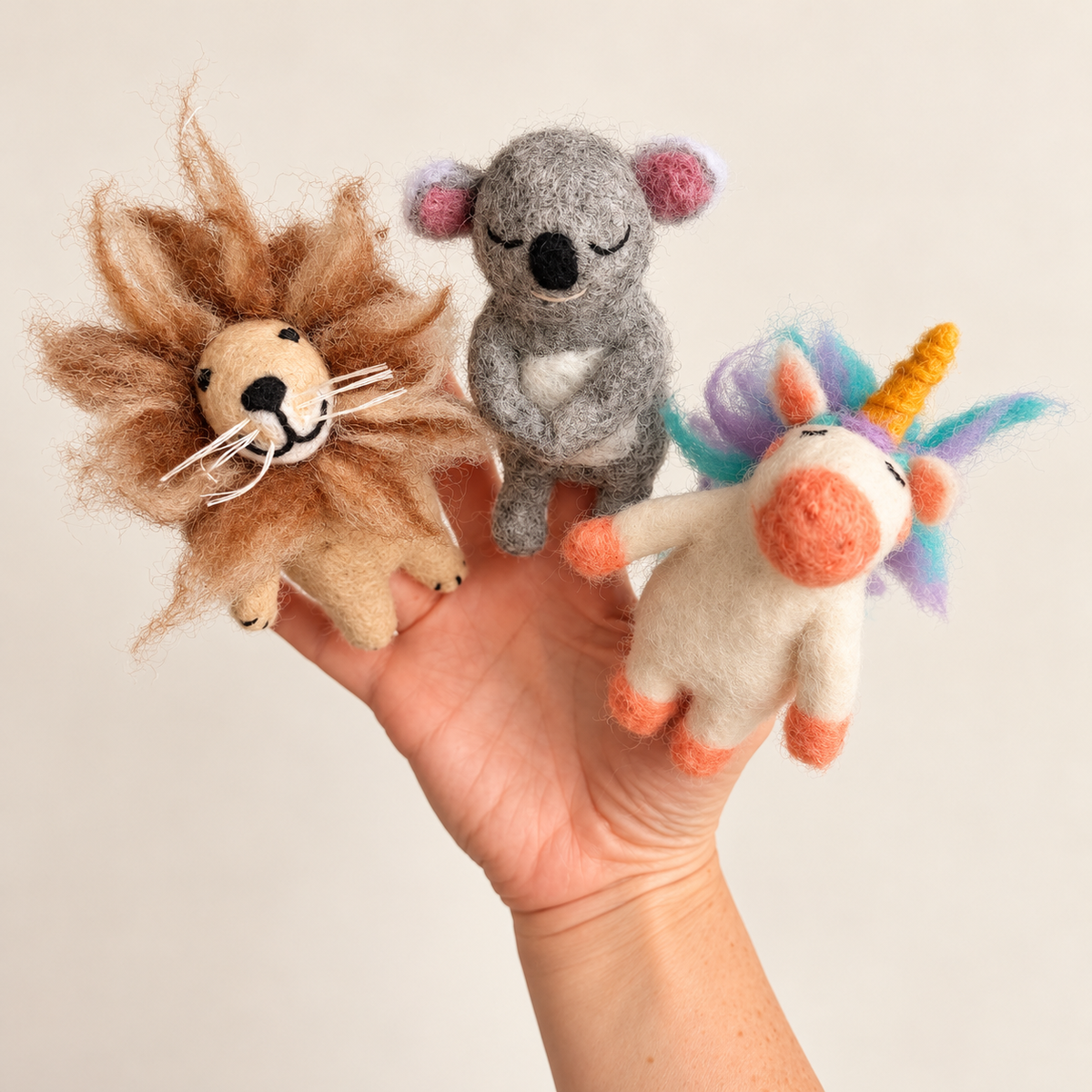Lion Felt Finger Puppet | Handmade Wool Safari Toy