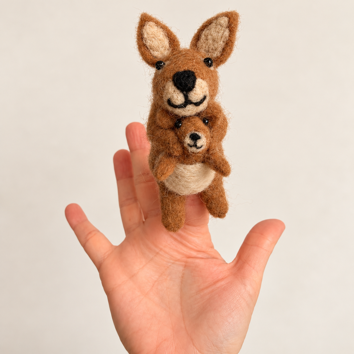Kangaroo Felt Finger Puppet | Handmade Wool Australian Wildlife Toy