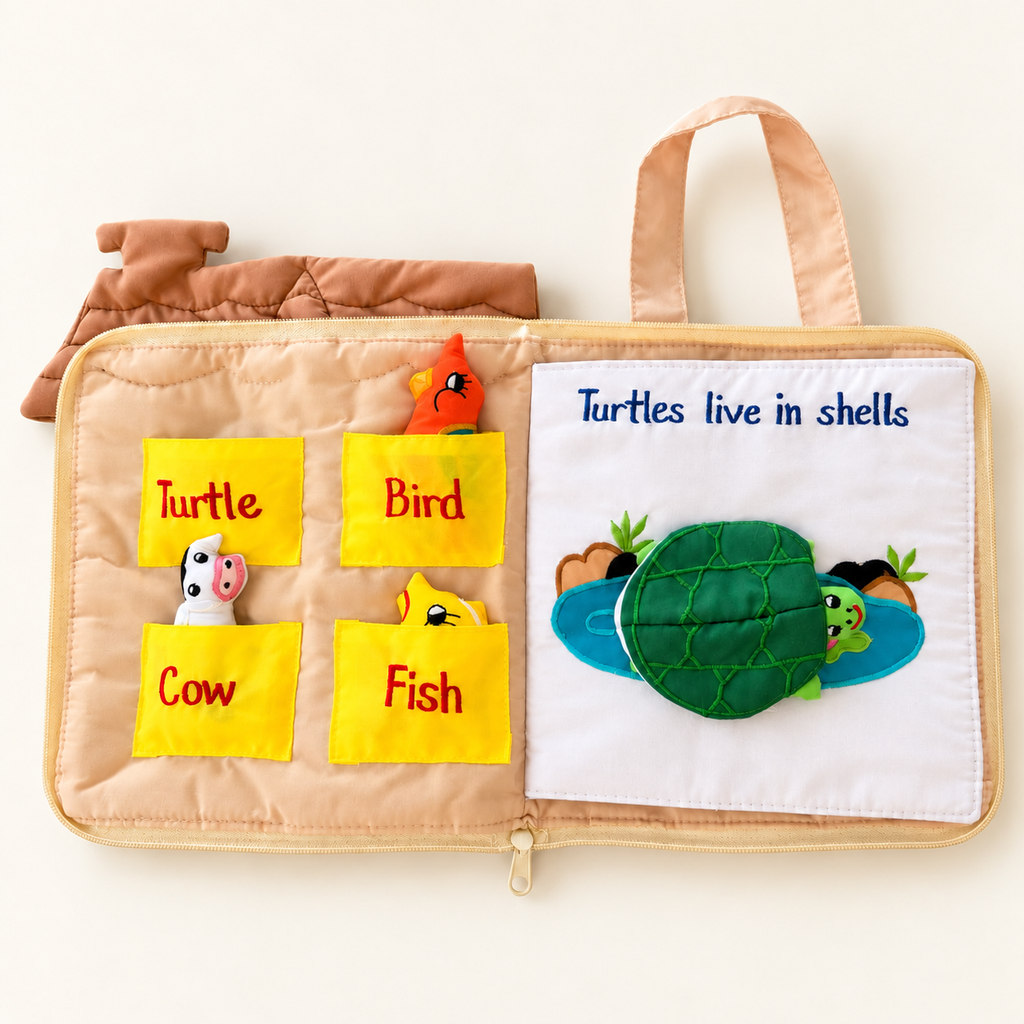 Right at Home Quiet Book | Animal Habitat Fabric Busy Book