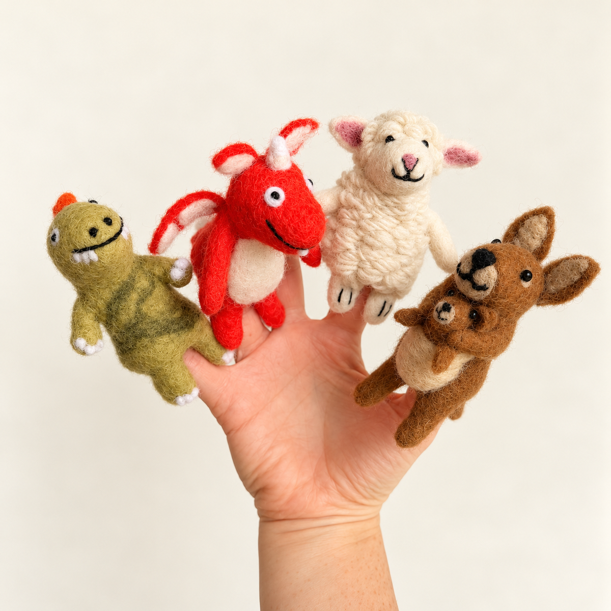 Dinosaur Felt Finger Puppet | Handmade Wool Dinosaur Toy