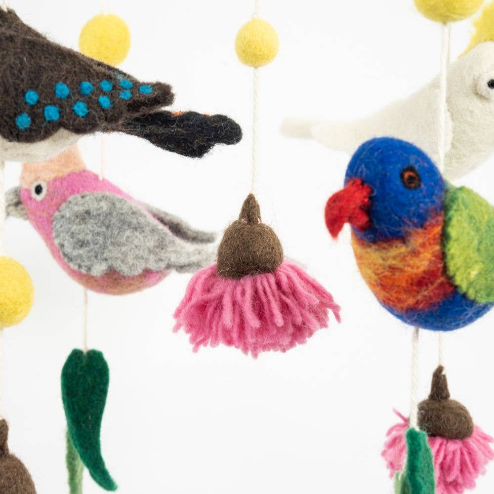 Mobile-Handmade Felted Australian Birds