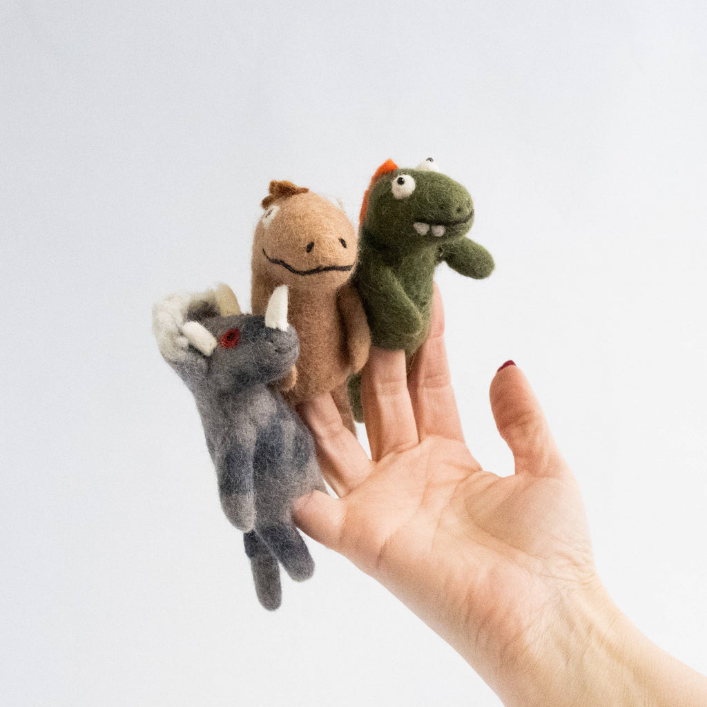 Finger Puppets - Dinosaur - Brown, Gray and Green